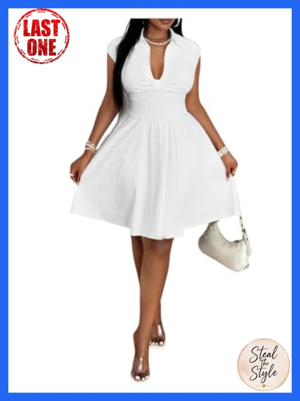 Plus Size Collar V Neck Short Sleeve Ruched Ruffle A-Line Dress